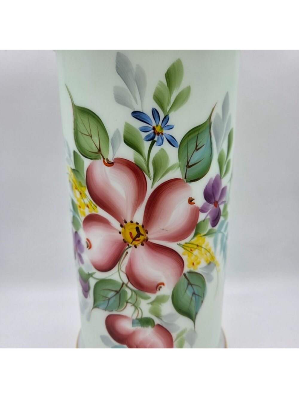 Opaline Hand Painted Flowers with Gold Trim Apothecary Jars with Lid - Picture 2 of 8